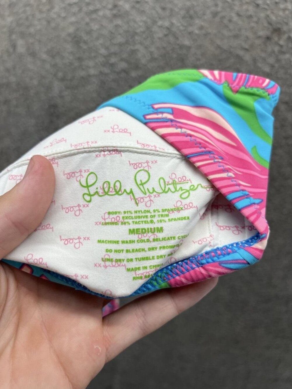 Lilly Pulitzer Blue Bandeau Bikini Top with Pink Floral Print - Picture 5 of 9